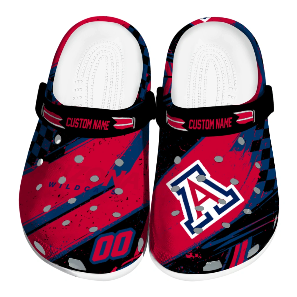 Arizona Wildcats Clogs - Customized Checkered Streaks Red Black 1 arizona wildcats clog personalized checkered streaks red black best selling