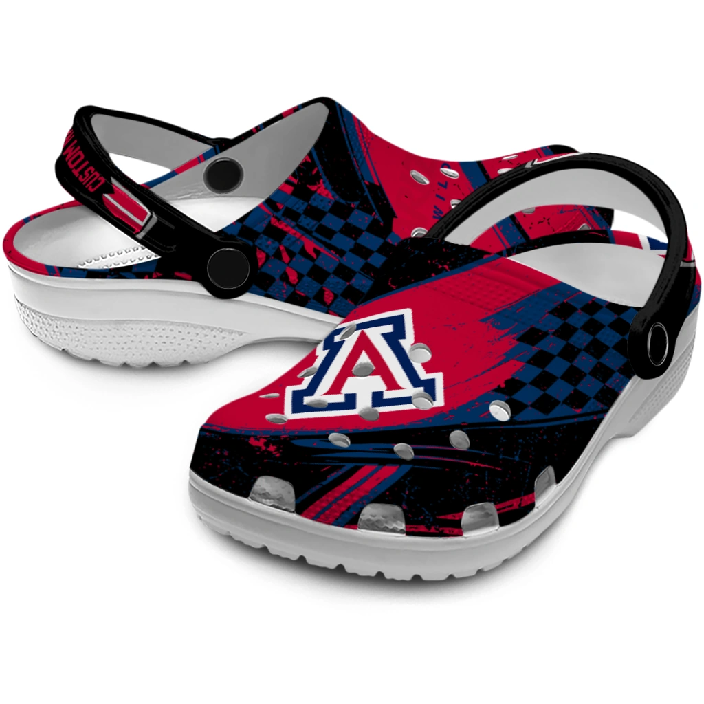 Arizona Wildcats Clogs - Customized Checkered Streaks Red Black 3