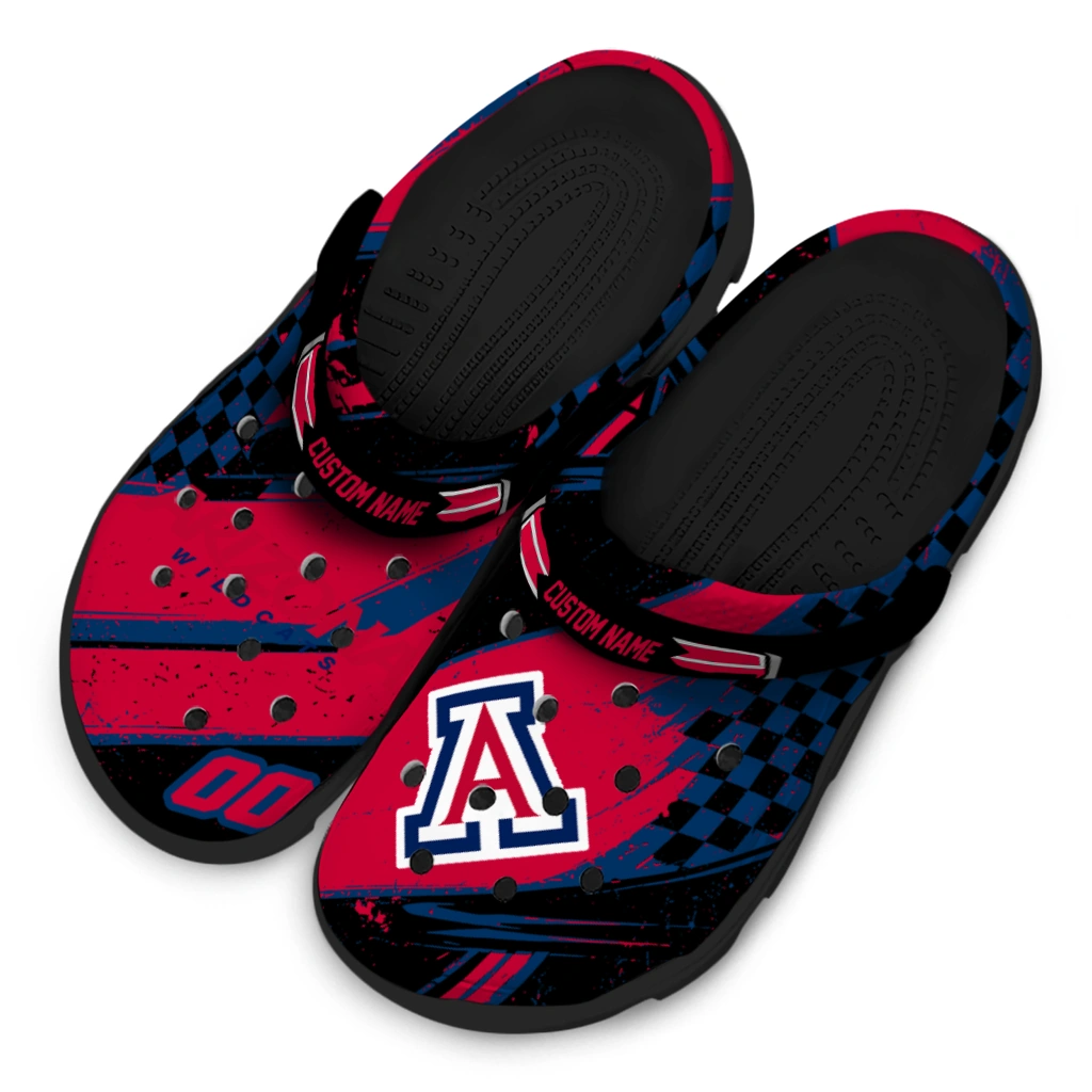 Arizona Wildcats Clogs - Customized Checkered Streaks Red Black 4