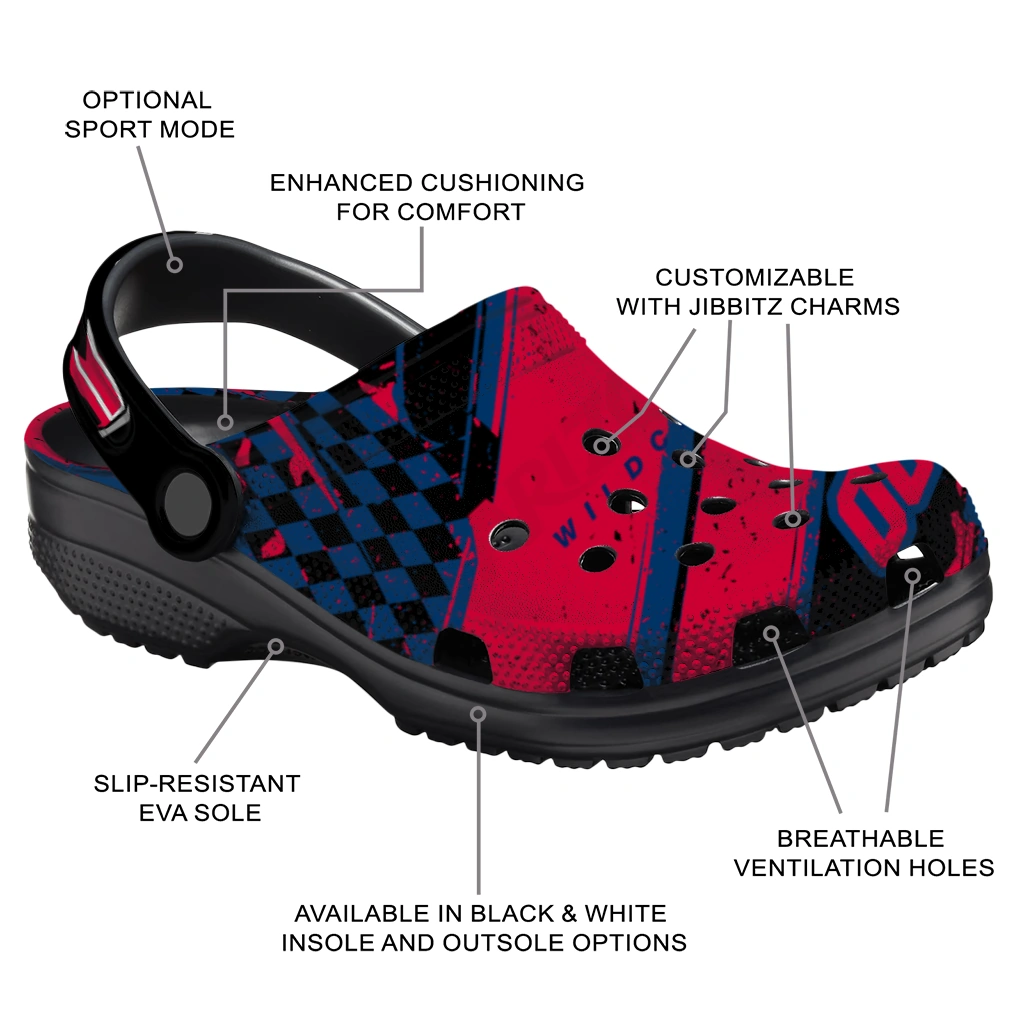 Arizona Wildcats Clogs - Customized Checkered Streaks Red Black 5