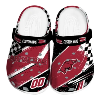 Arkansas Razorbacks Clogs - Customized Checkered Streaks Red Black
