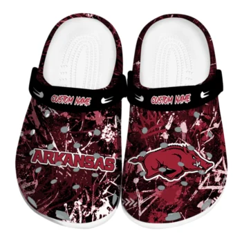 Arkansas Razorbacks Clogs - Customized Graffiti Burst Red Black