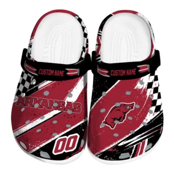 Arkansas Razorbacks Clogs - Customized Checkered Streaks Red Black