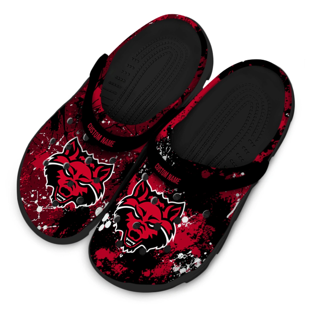 arkansas-state-red-wolves-clog-customized-splatter-splash-scarlet-black-latest-model.webp