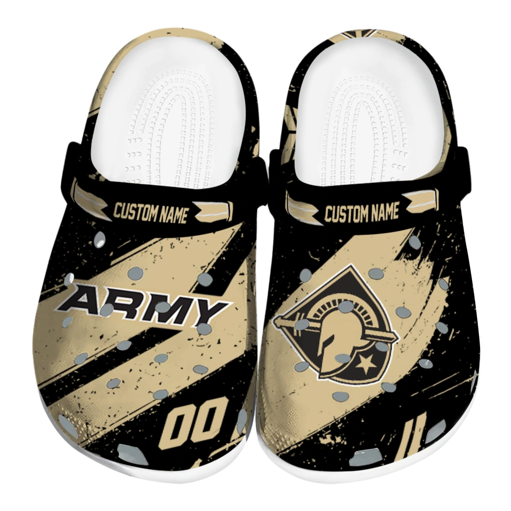 Army Black Knights Clogs - Personalized Checkered Streaks Gold Black 1 army black knights clog custom checkered streaks gold black best selling