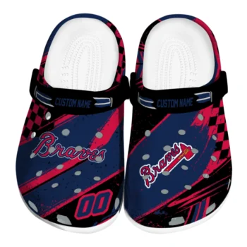 Atlanta Braves Clogs - Personalized Checkered Streaks Navy Black