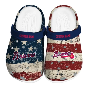 Atlanta Braves Clogs - Custom Distressed Stripes Navy Red Blue
