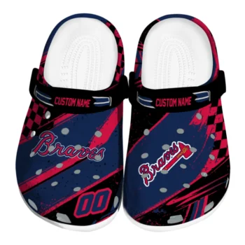 Atlanta Braves Clogs - Personalized Checkered Streaks Navy Black