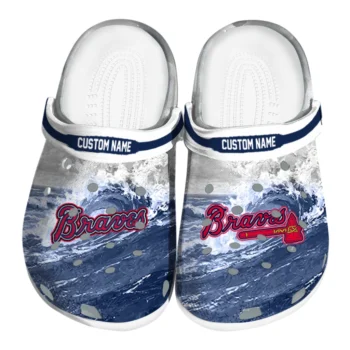 Atlanta Braves Clogs - Personalized Wave Swirl Navy White