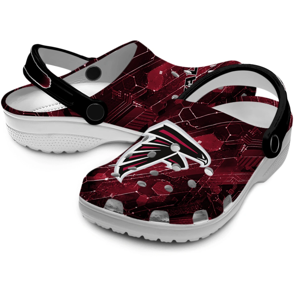 atlanta-falcons-clog-custom-circuit-geometry-red-black-high-quality.webp