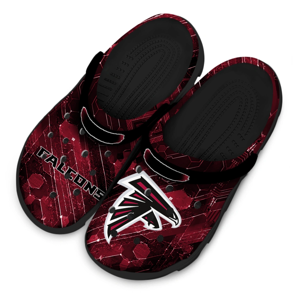 atlanta-falcons-clog-custom-circuit-geometry-red-black-latest-model.webp
