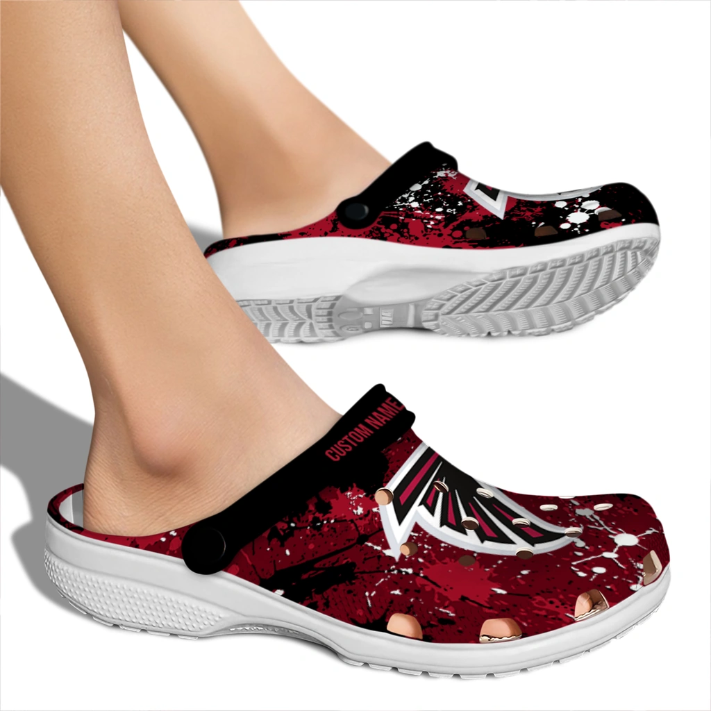 atlanta-falcons-clog-customized-splatter-splash-red-black-fashion-forward.webp