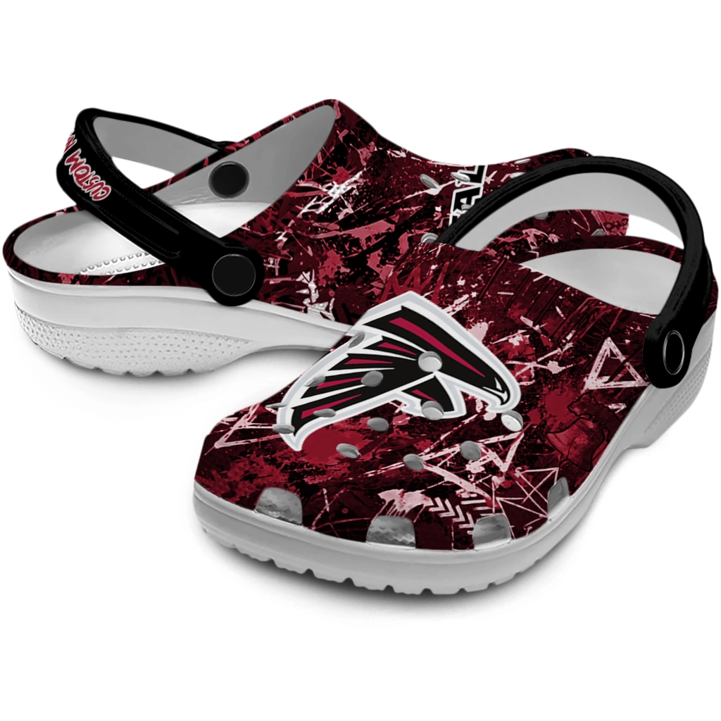 atlanta-falcons-clog-personalized-graffiti-burst-red-black-high-quality.webp