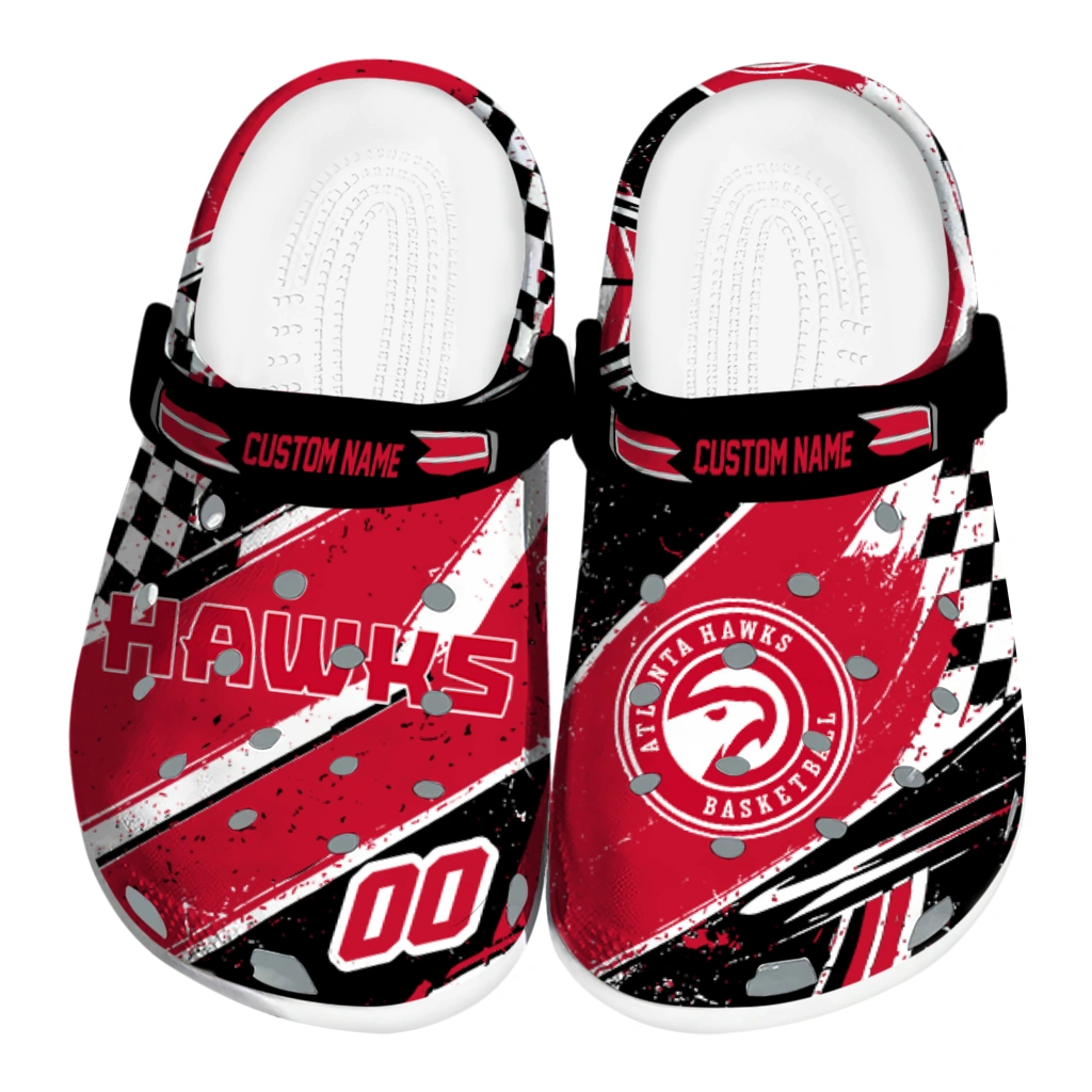 Atlanta Hawks Clogs - Custom Checkered Streaks Red Black 1 atlanta hawks clog customized checkered streaks red black best selling