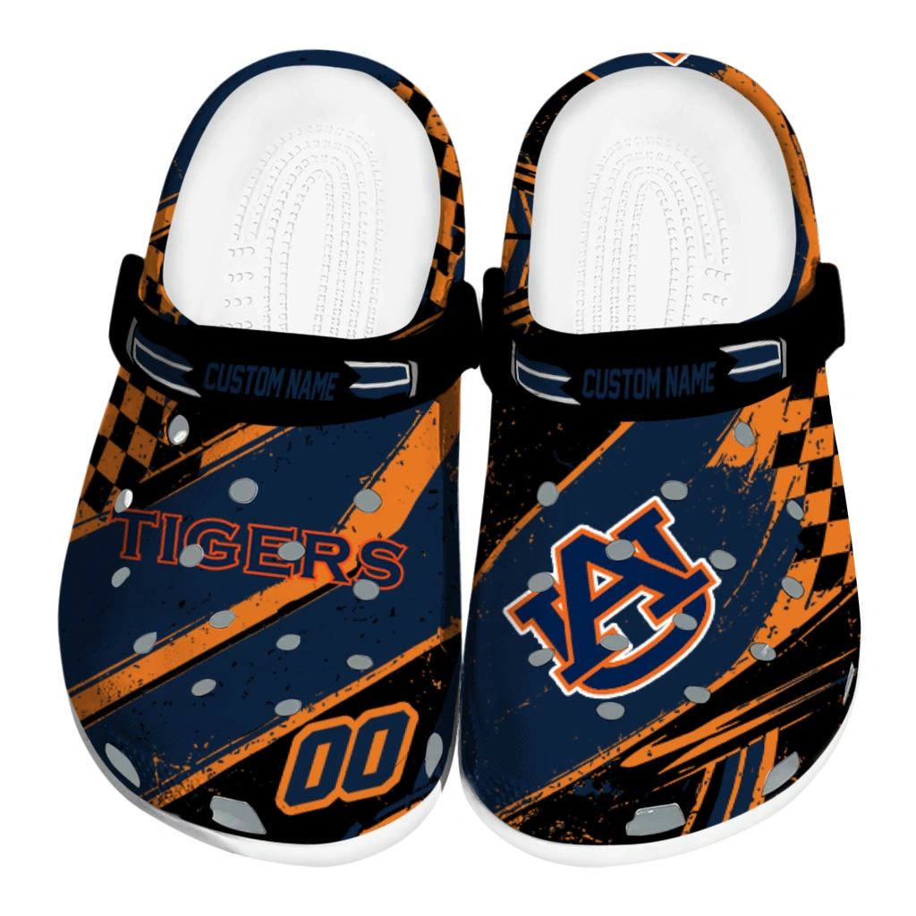 Auburn Tigers Clogs - Custom Circuit Geometry Navy Blue Black 1 auburn tigers clog custom checkered streaks navy blue black best selling 1