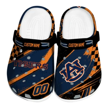 Auburn Tigers Clogs - Personalized Checkered Streaks Navy Blue Black