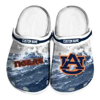 Auburn Tigers Clogs - Personalized Wave Swirl Navy Blue White