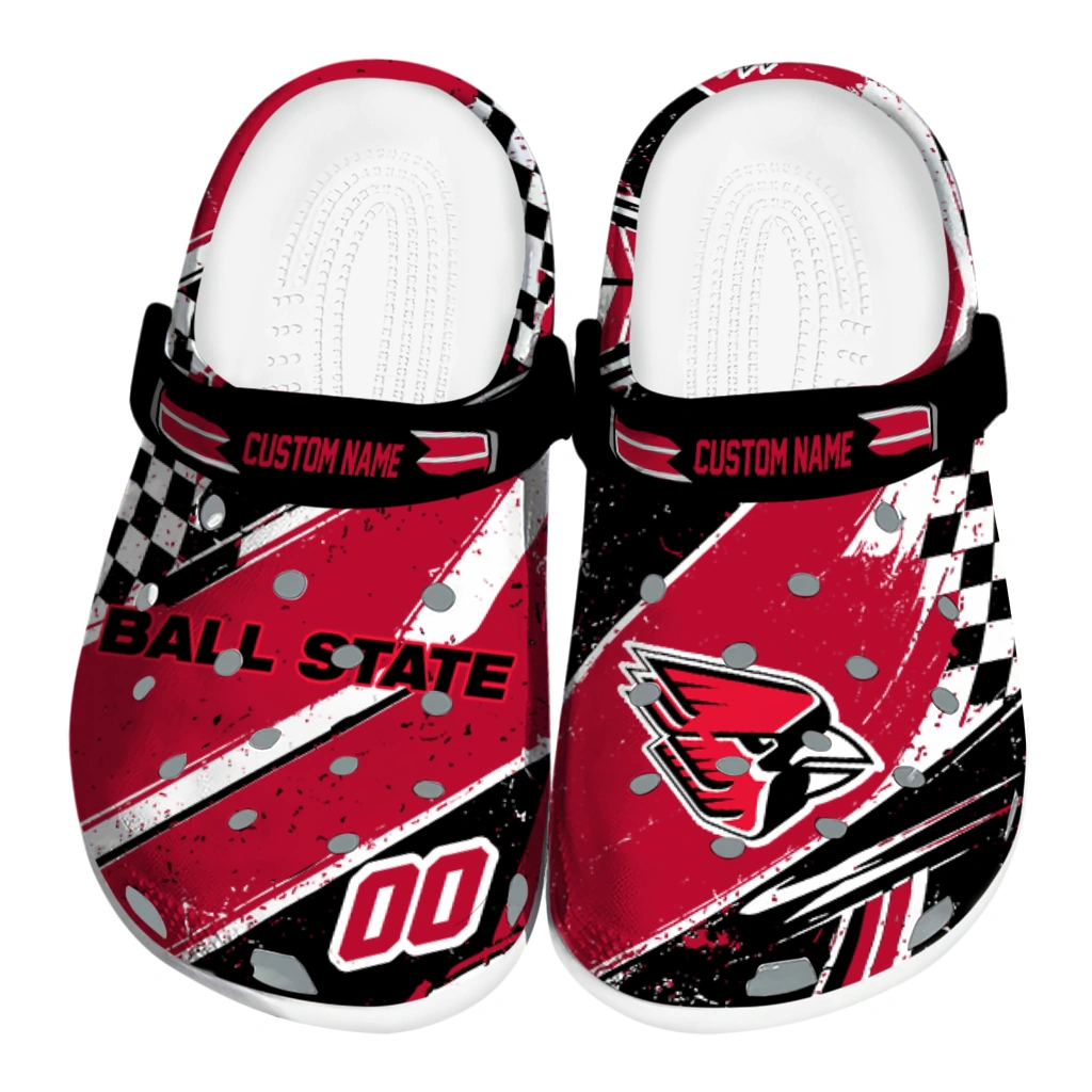 Ball State Cardinals Clogs - Custom Circuit Geometry Red Black 1 ball state cardinals clog custom checkered streaks red black best selling 1