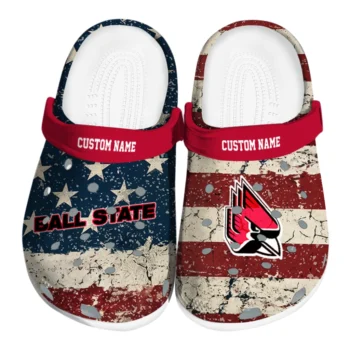 Ball State Cardinals Clogs - Custom Distressed Stripes Red Blue
