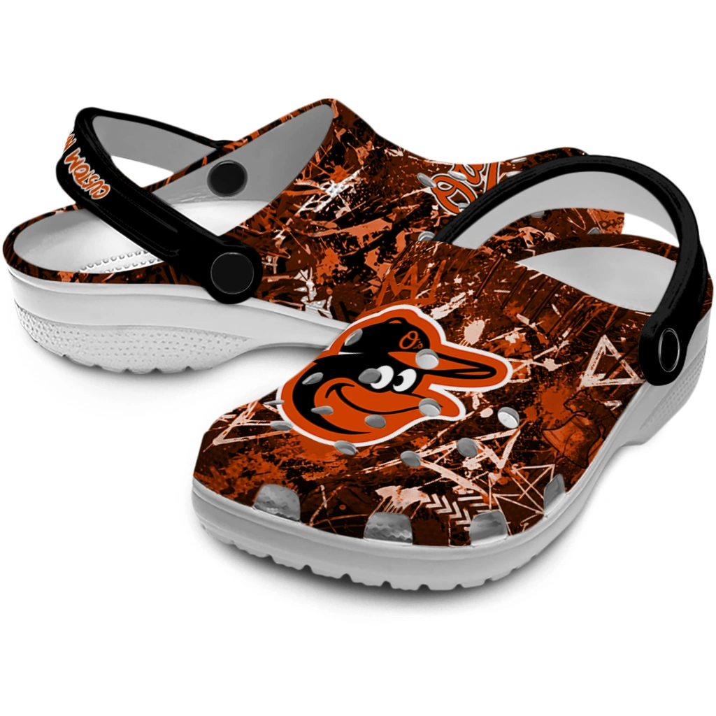 baltimore-orioles-clog-custom-graffiti-burst-orange-black-high-quality.webp