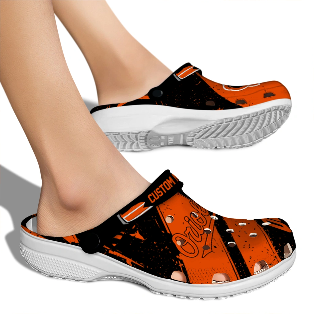 Baltimore Orioles Clogs - Custom Checkered Streaks Orange Black 2