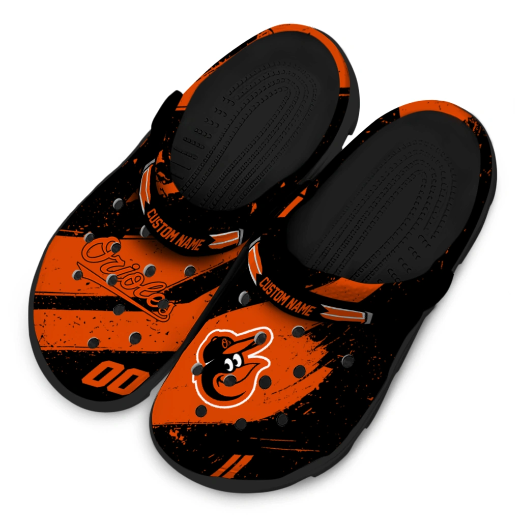 Baltimore Orioles Clogs - Custom Checkered Streaks Orange Black 4