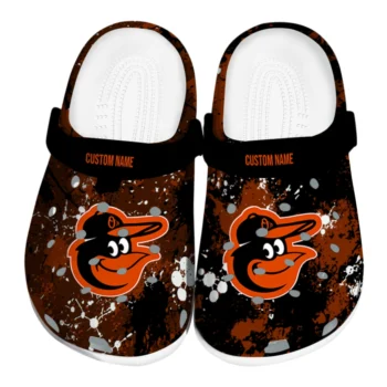 Baltimore Orioles Clogs - Personalized Splatter Splash Orange Black
