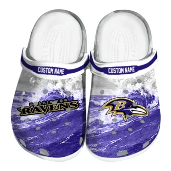 Baltimore Ravens Clogs - Custom Wave Swirl Purple White