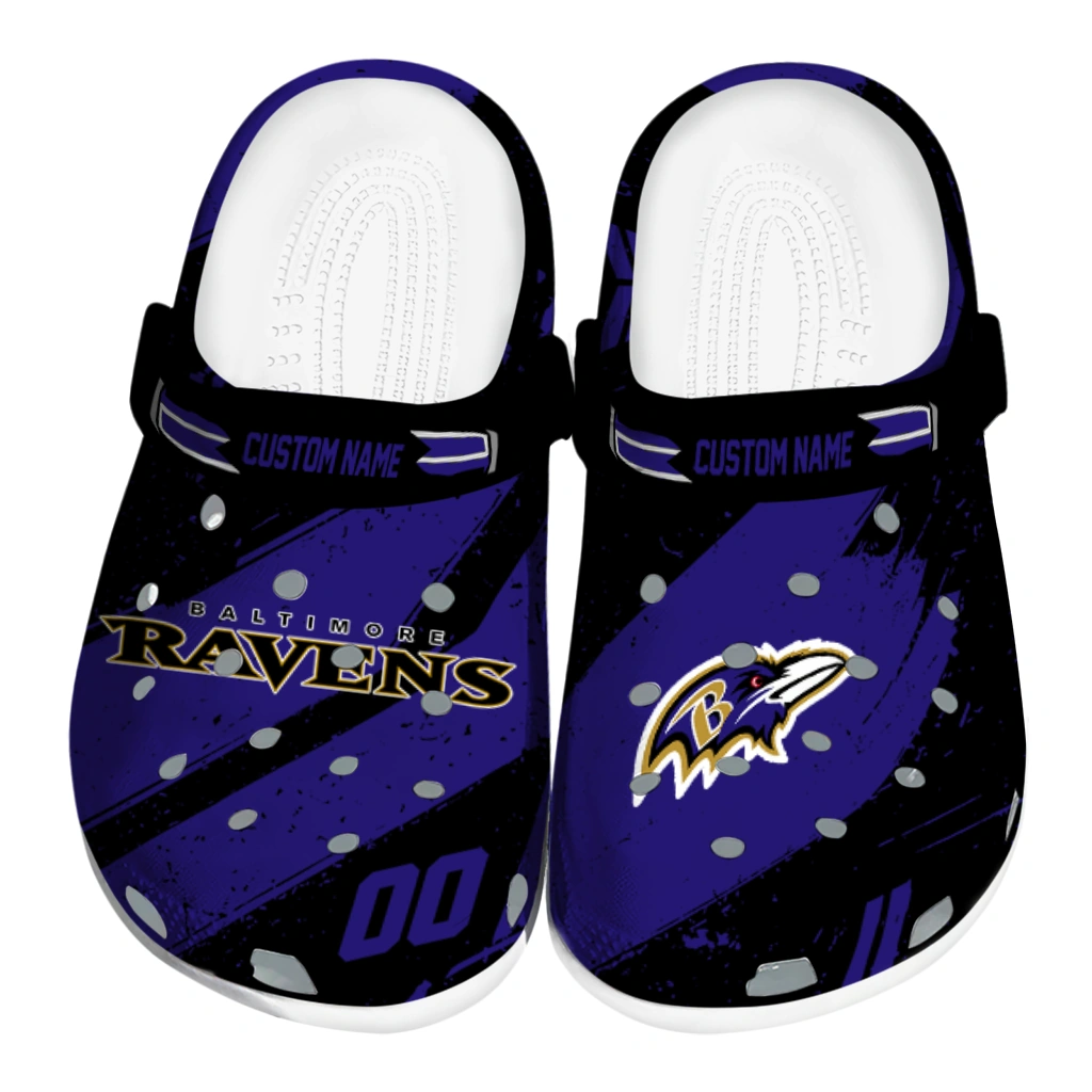 Baltimore Ravens Clogs - Custom Checkered Streaks Purple Black 1 baltimore ravens clog customized checkered streaks purple black best selling