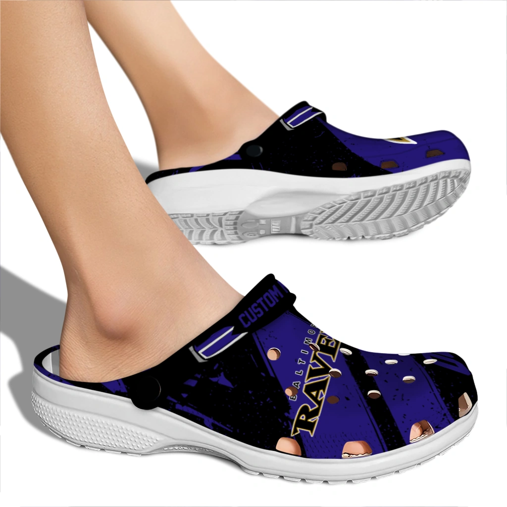Baltimore Ravens Clogs - Custom Checkered Streaks Purple Black 2