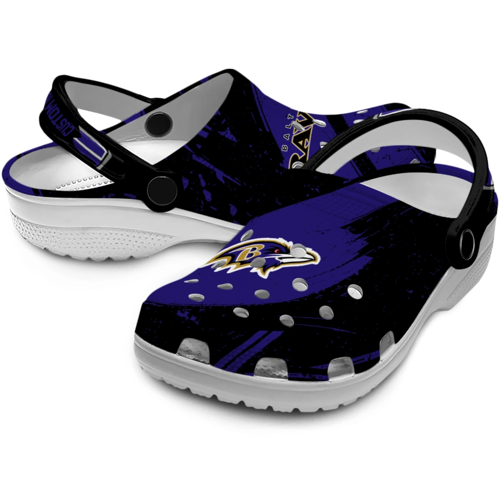 Baltimore Ravens Clogs - Custom Checkered Streaks Purple Black 3