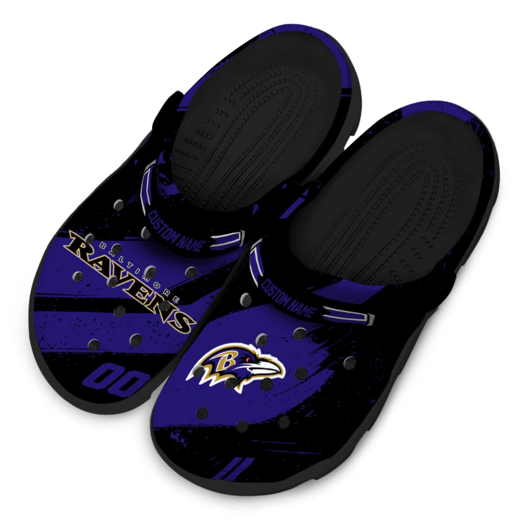 Baltimore Ravens Clogs - Custom Checkered Streaks Purple Black 4