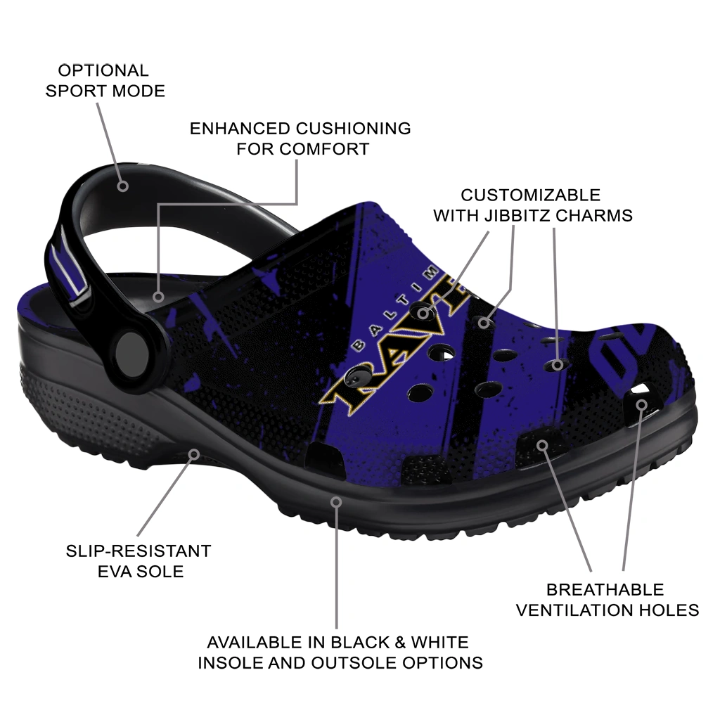 Baltimore Ravens Clogs - Custom Checkered Streaks Purple Black 5