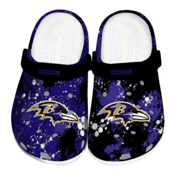 Baltimore Ravens Clogs - Personalized Splatter Splash Purple Black
