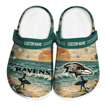 Baltimore Ravens Clogs - Personalized Wave Scene Fir Green