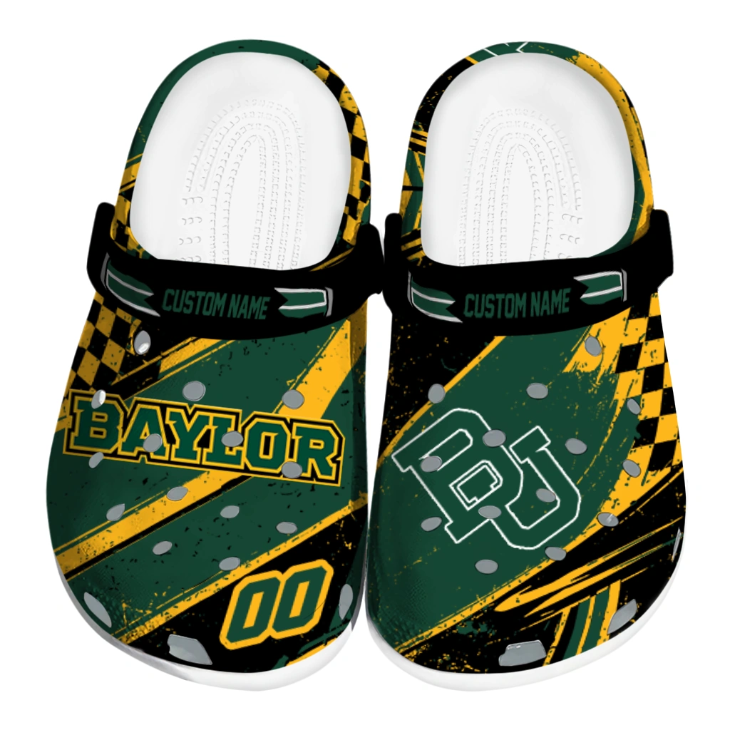 Baylor Bears Clogs - Customized Circuit Geometry Green Black 1 baylor bears clog customized checkered streaks green black best selling 1