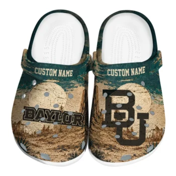Baylor Bears Clogs - Customized Cracked Landscape Fir Green Beige