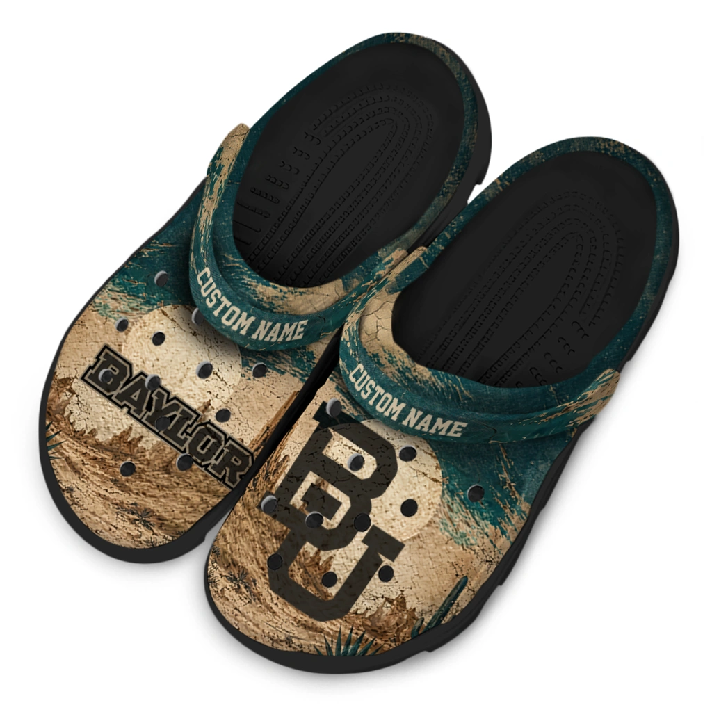baylor-bears-clog-customized-cracked-landscape-fir-green-beige-latest-model.webp