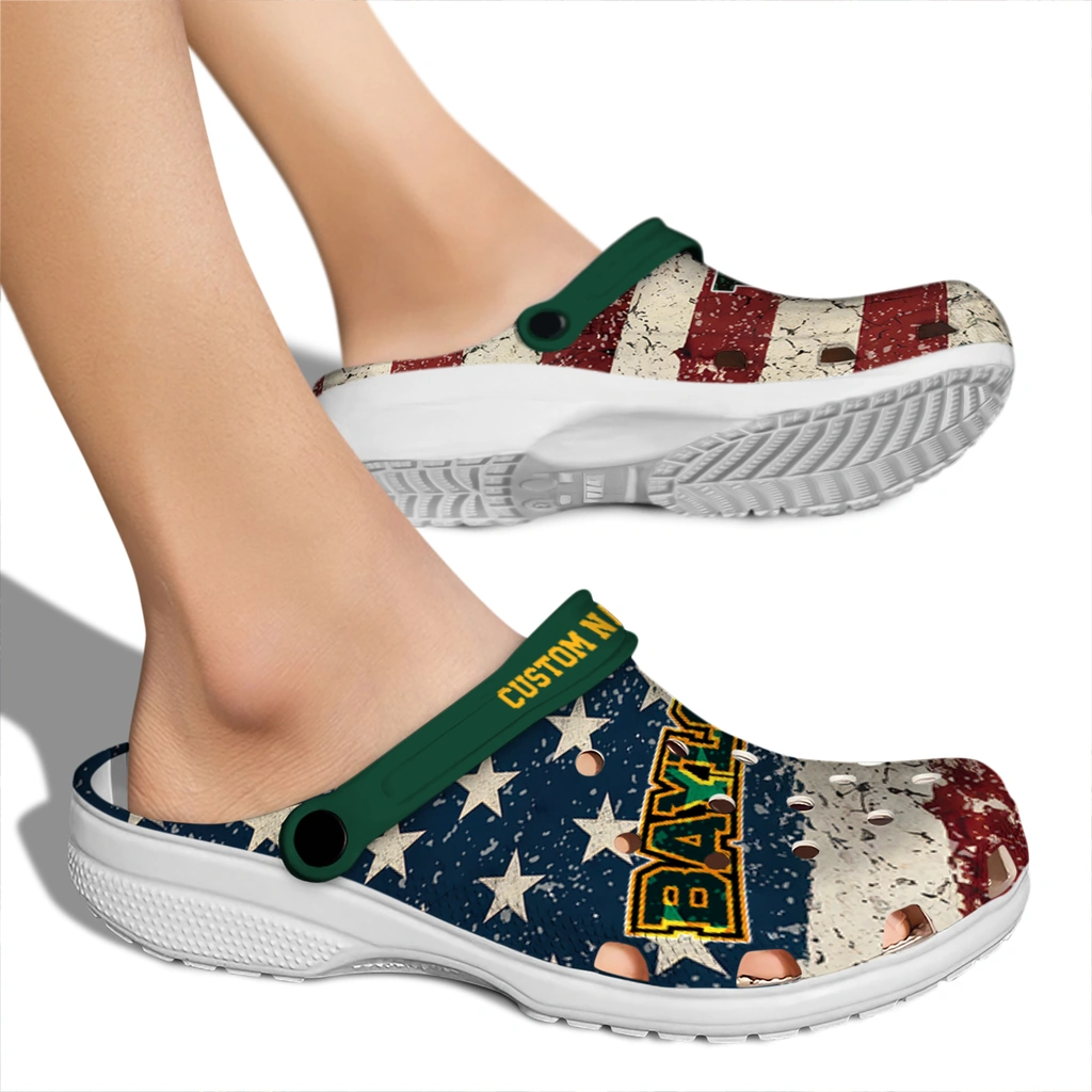 baylor-bears-clog-customized-distressed-stripes-green-red-blue-fashion-forward.webp