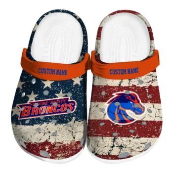 Boise State Broncos Clogs - Personalized Distressed Stripes Orange Red Blue