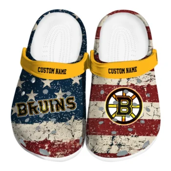 Boston Bruins Clogs - Custom Distressed Stripes Gold Red Blue