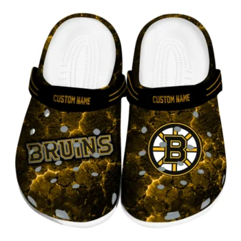 Boston Bruins Clogs - Customized Cracked Energy Gold Black