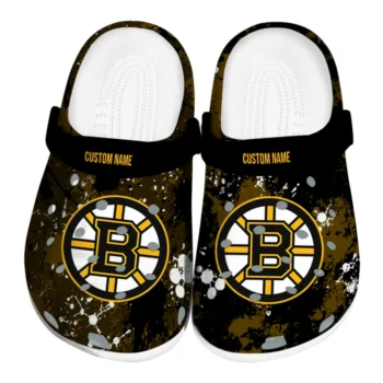 Boston Bruins Clogs - Customized Splatter Splash Gold Black