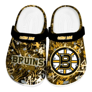 Boston Bruins Clogs - Personalized Graffiti Burst Gold Black