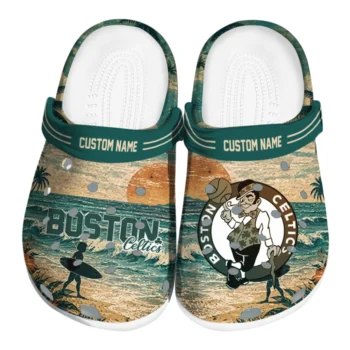 Boston Celtics Clogs - Custom Wave Scene Fir Green