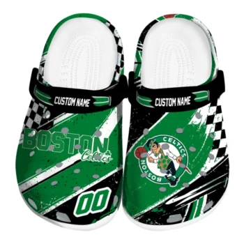 Boston Celtics Clogs - Customized Checkered Streaks Green Black