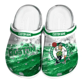Boston Celtics Clogs - Customized Wave Swirl Green White