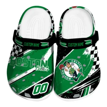Boston Celtics Clogs - Customized Checkered Streaks Green Black