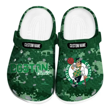 Boston Celtics Clogs - Personalized Digital Camo Green