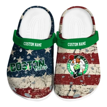 Boston Celtics Clogs - Personalized Distressed Stripes Green Red Blue